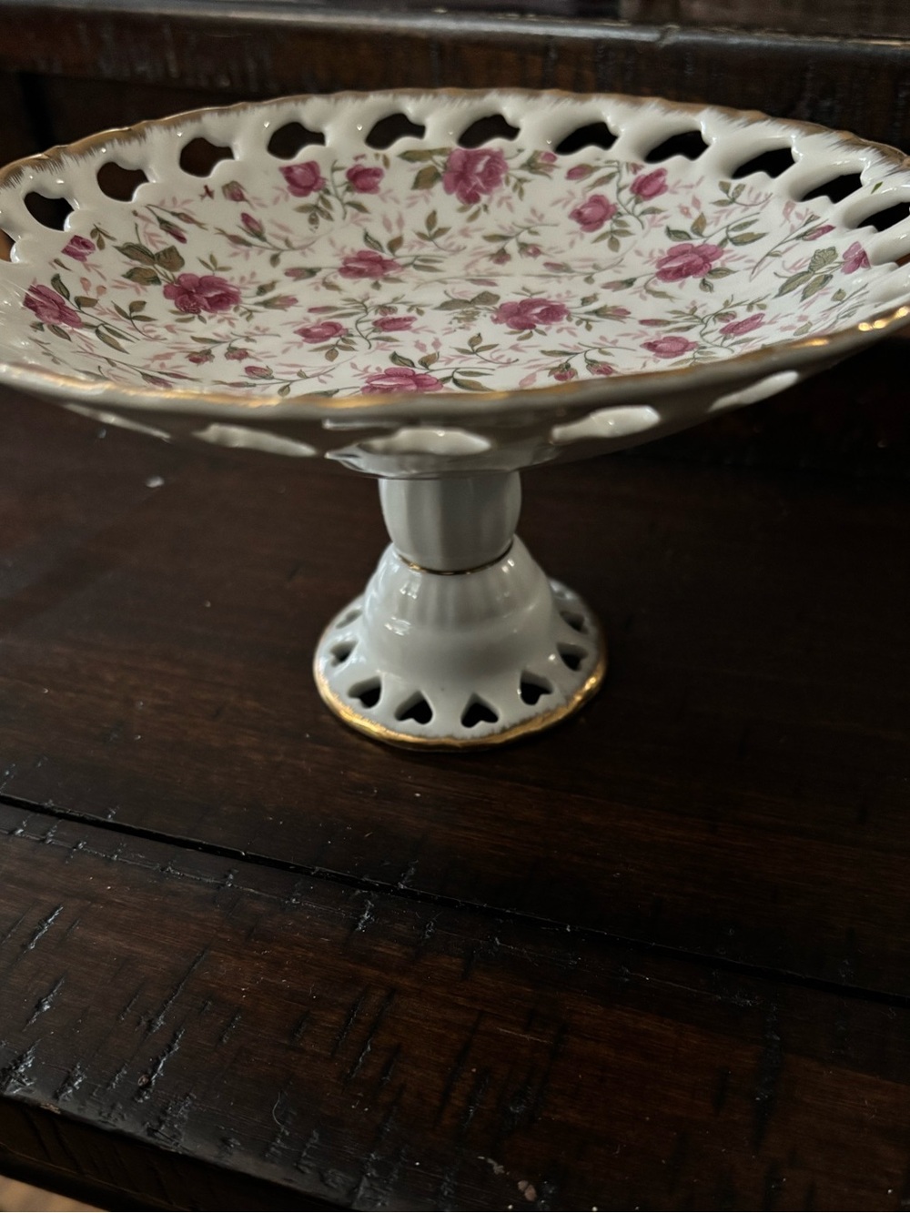 Vintage Lefton Rose Chintz
Reticulated Compote Dish